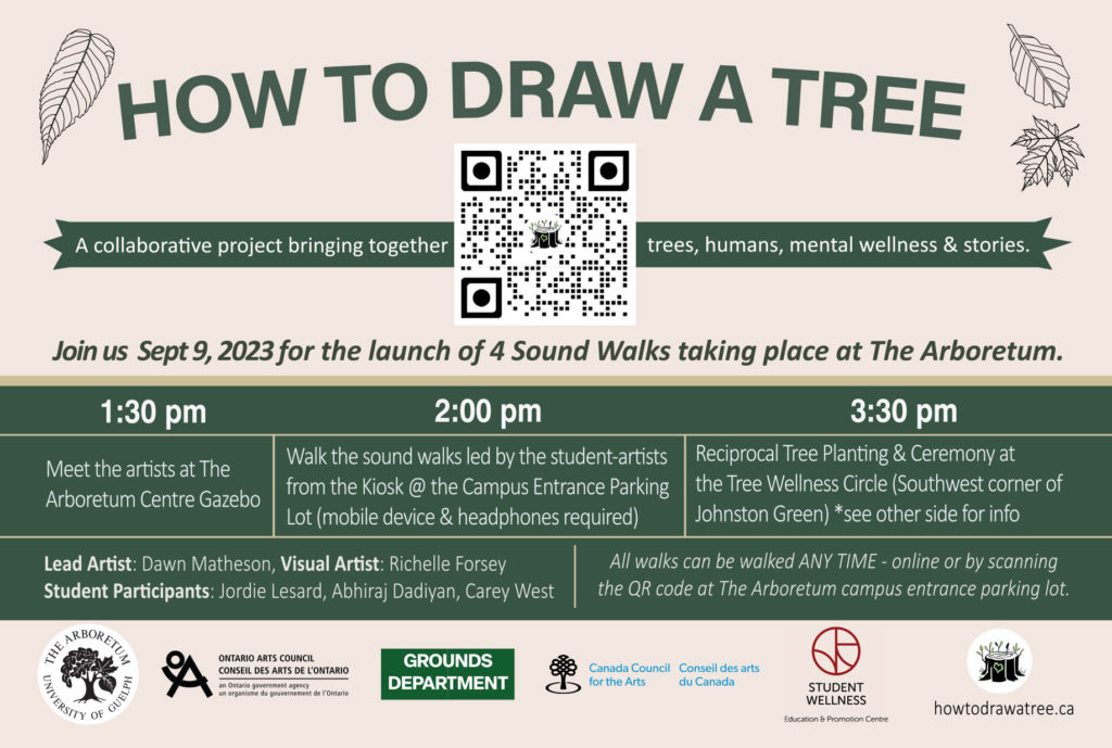 decorative postcard for How To Draw a Tree launch at The Arboretum 2023